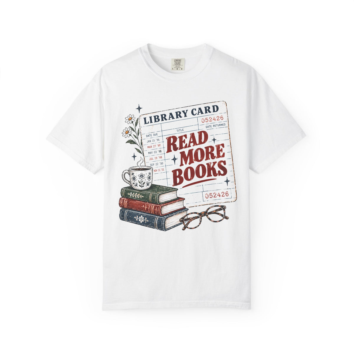 Comfort Colors t-shirt with vintage red Read More Books library card graphic, bookworm and librarian gift tee
