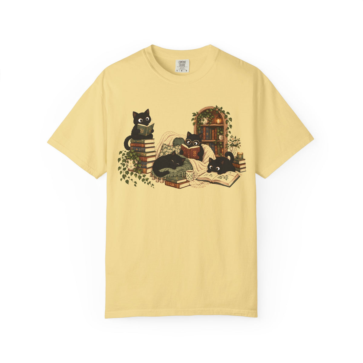 Black Cat Reading Shirt – Cozy Book Lover Tee, Cat Mom Gift for Readers