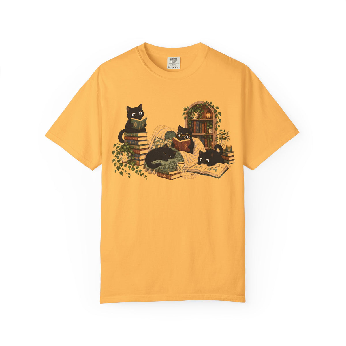 Black Cat Reading Shirt – Cozy Book Lover Tee, Cat Mom Gift for Readers