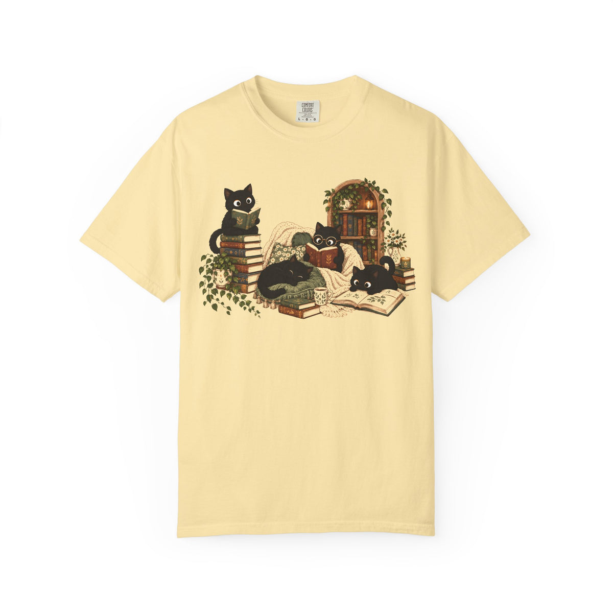 Black Cat Reading Shirt – Cozy Book Lover Tee, Cat Mom Gift for Readers