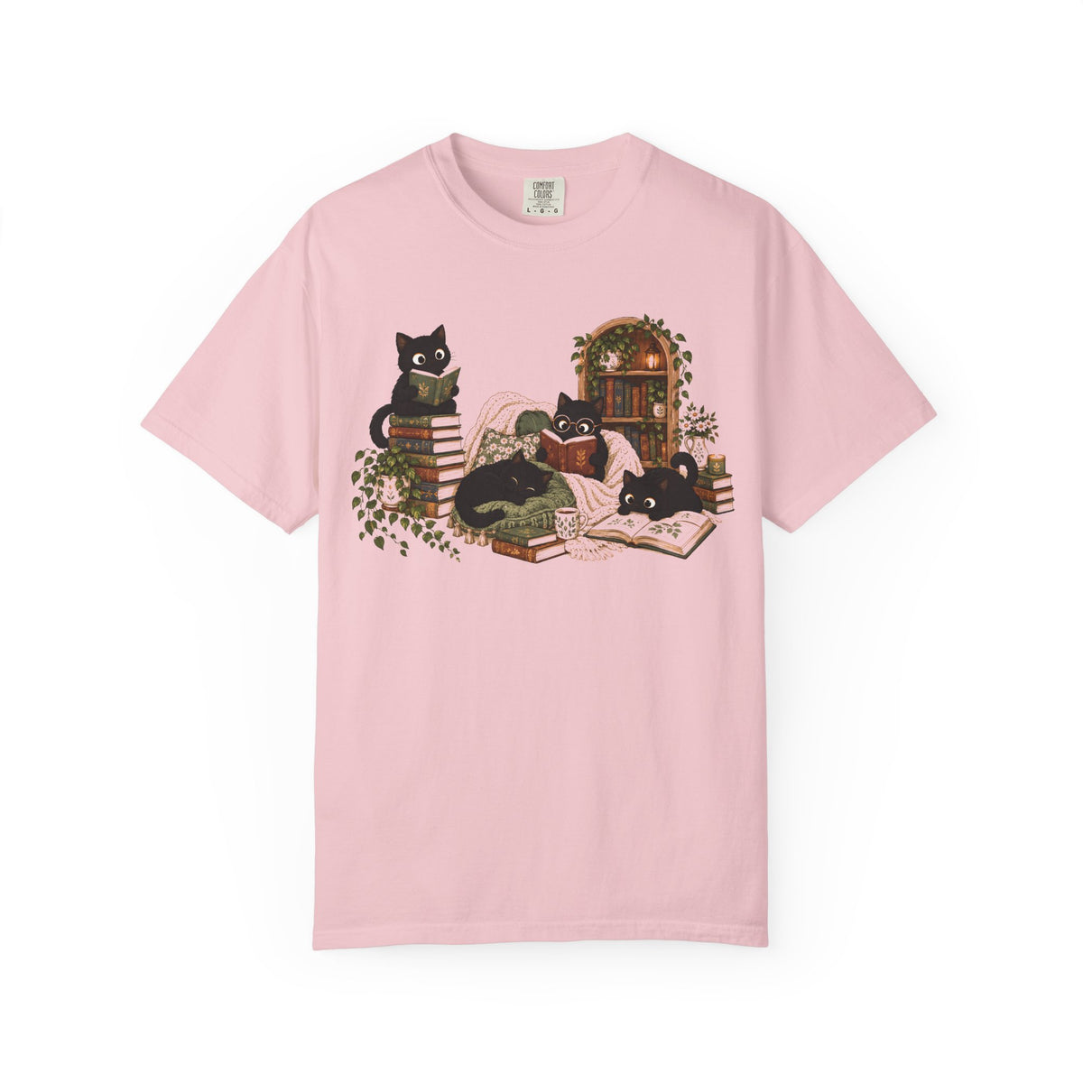 Black Cat Reading Shirt – Cozy Book Lover Tee, Cat Mom Gift for Readers