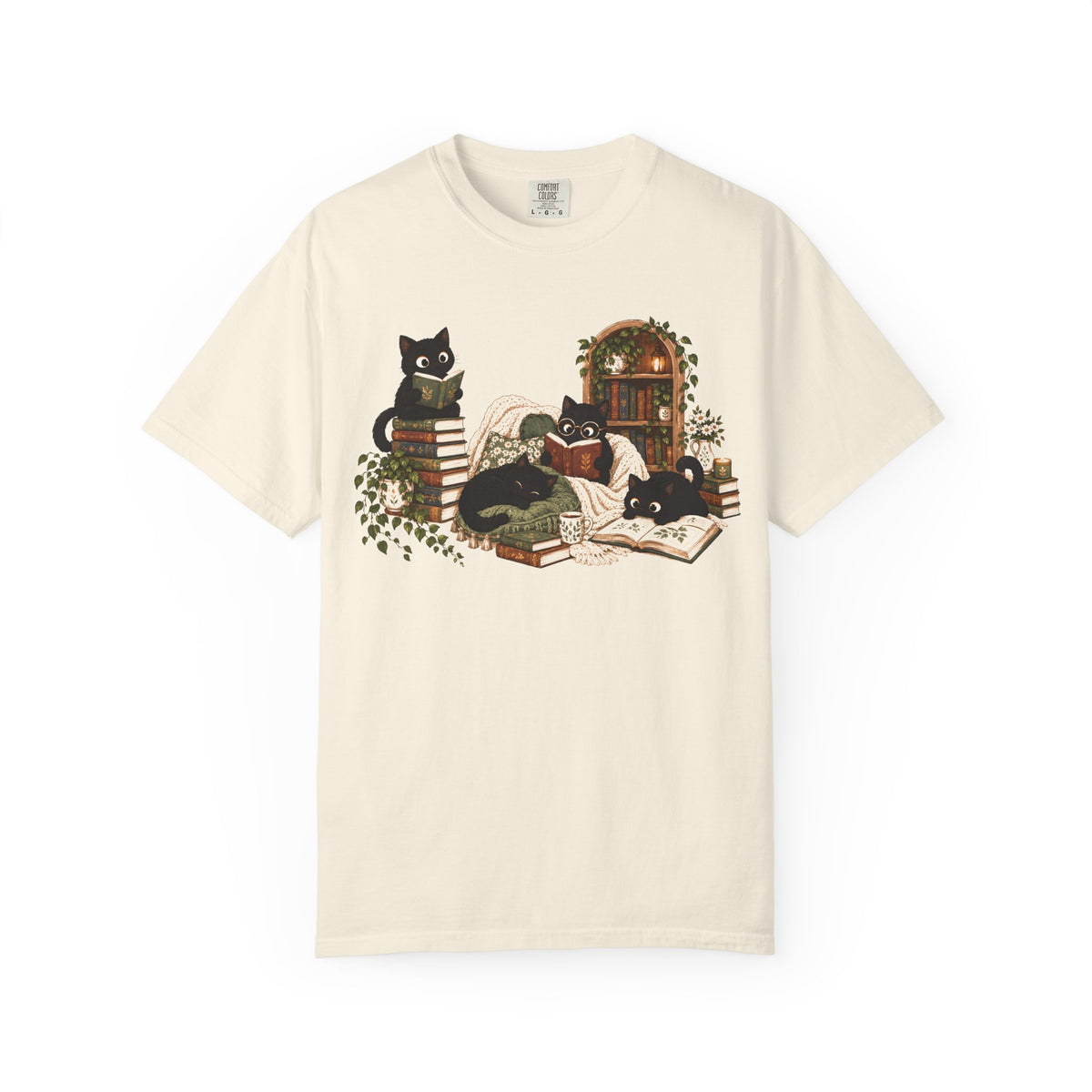 Black Cat Reading Shirt – Cozy Book Lover Tee, Cat Mom Gift for Readers